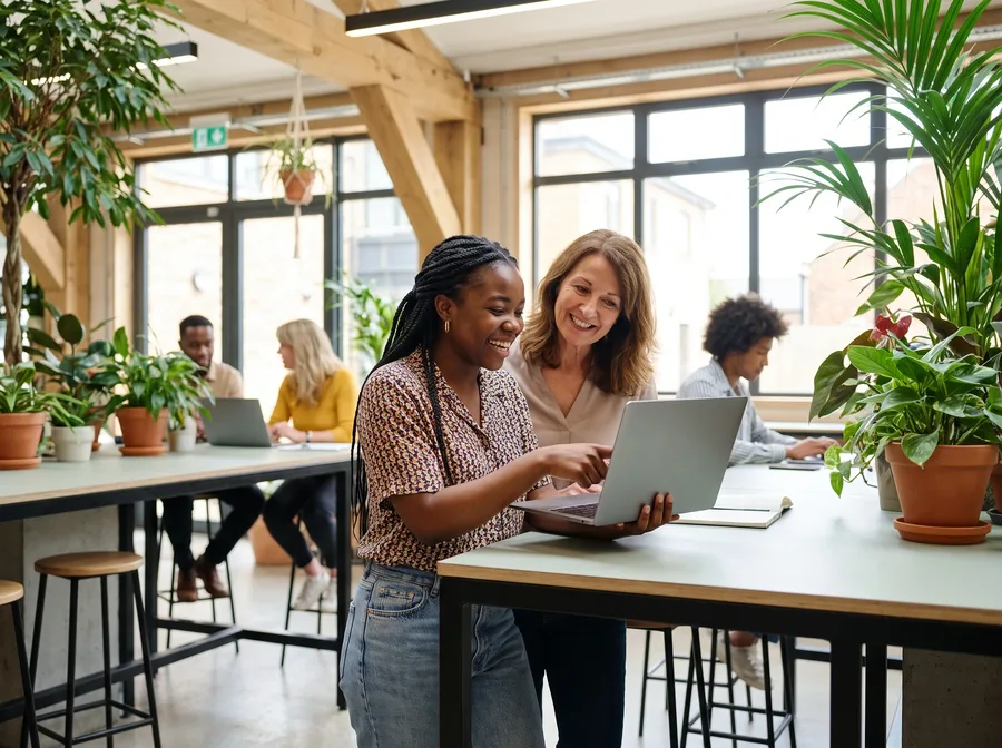 A Productivity SA specialist walking a small business owner through the assessment on a laptop