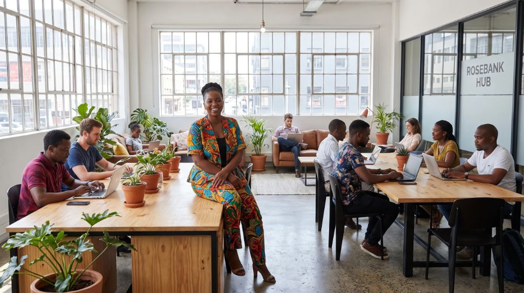 South African business team working together in a coworking space