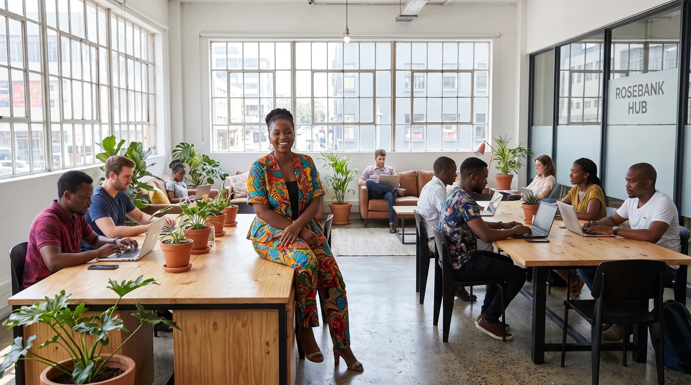 South African business team working together in a coworking space